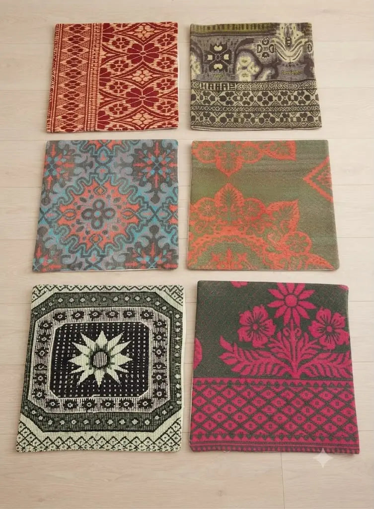 AAA+ Certified, Quantity 6 Empty Cushion Covers, Origen Turkey, Size 19” inches x 19” inches, Material Wool (Hand maid kilims ) backing cloth with zipper, ABC_PLW_20